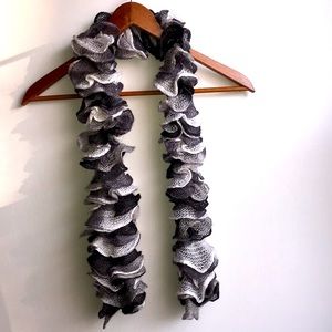 Knitted Scarf boa black white and gray 50”